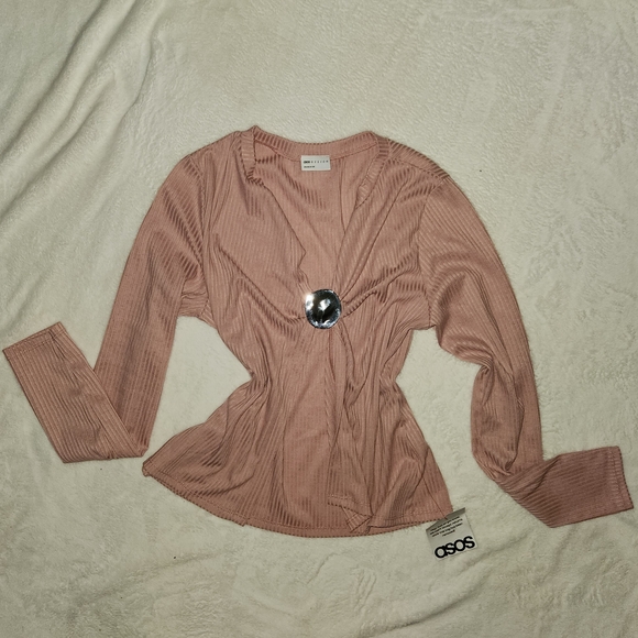 ASOS Pink Ribbed Long Sleeve Blouse - Picture 3 of 3